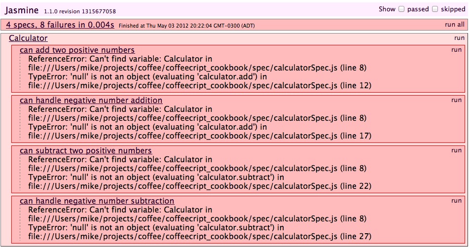 CoffeeScript 使用 Jasmine 测试