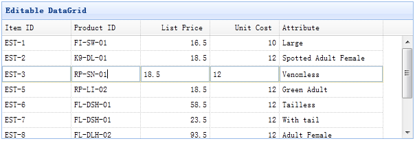 可编辑的数据网格（Editable DataGrid）