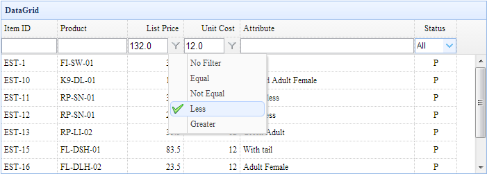 数据网格行过滤（DataGrid Filter Row）