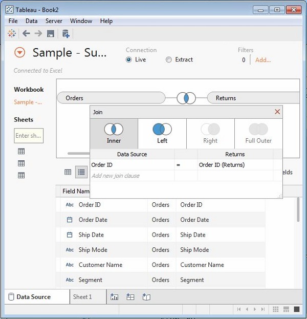 Tableau 数据连接